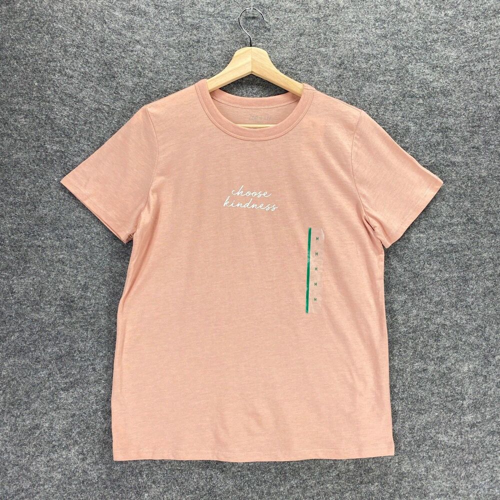 NEW Zoe+Liv T-Shirt Women M Pink Short Sleeve Choose Kindness Crew Neck Regular